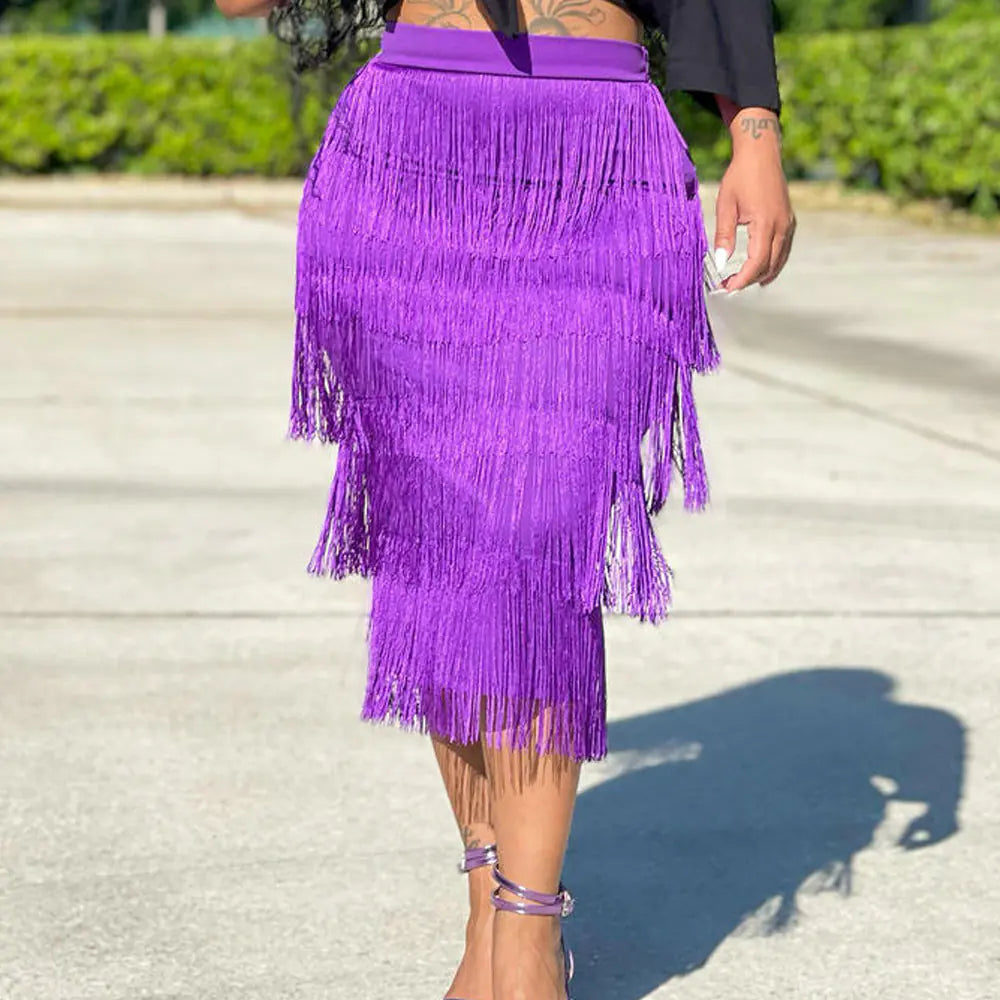 Elegant Mid-Length Fringe Skirt for Women (Summer)