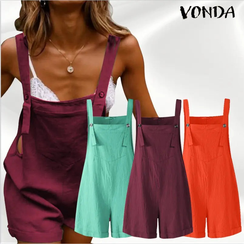 Summer Cotton-Linen Jumpsuit with Buttons for Women