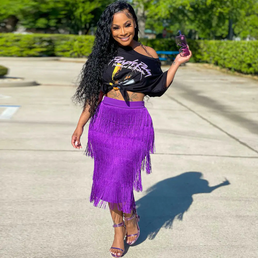 Elegant Mid-Length Fringe Skirt for Women (Summer)