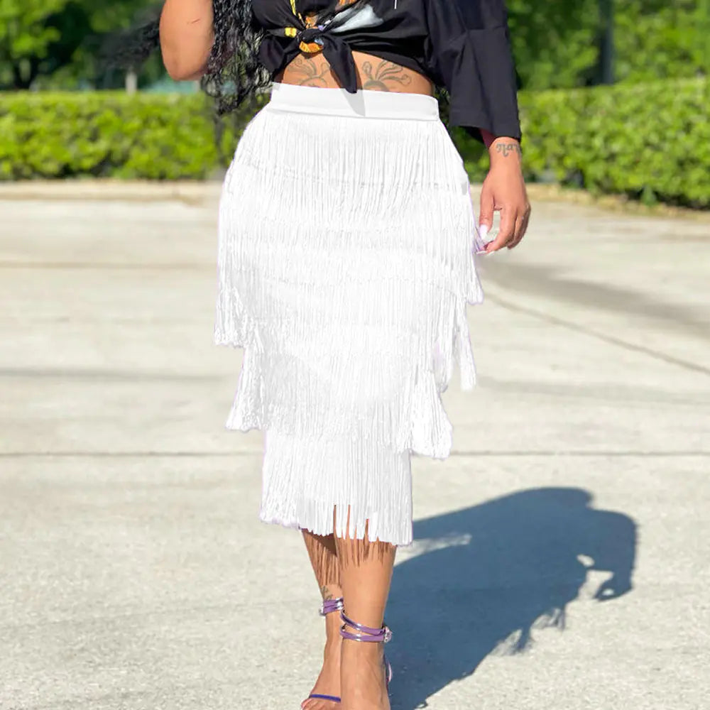 Elegant Mid-Length Fringe Skirt for Women (Summer)
