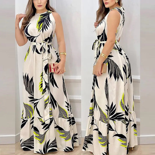 Summer Floral Ruffle Neck Dress for Women