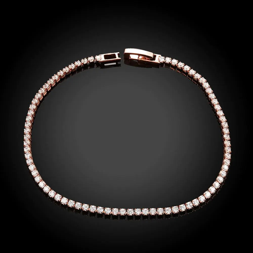 10Ct Tennis Bracelet + Halo Earring+ Necklace With Crystals - 5 Piece Set with Luxe Box - 18K Rose Gold ITALY Design