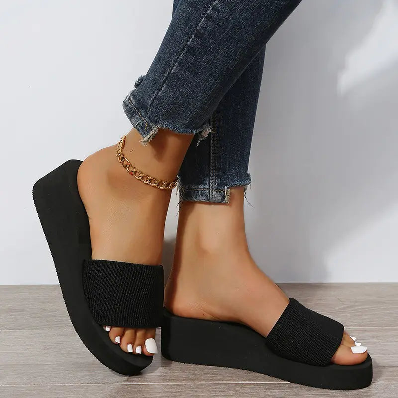 Knitted Wedge Slippers for Women - Summer Beach Sandals