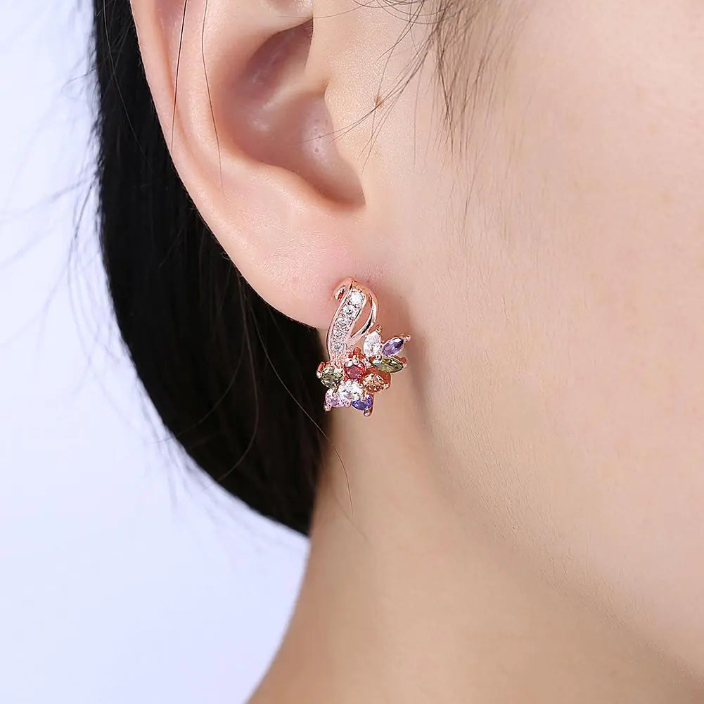 18K Rose Gold Plated Rainbow Earrings Made with  Elements