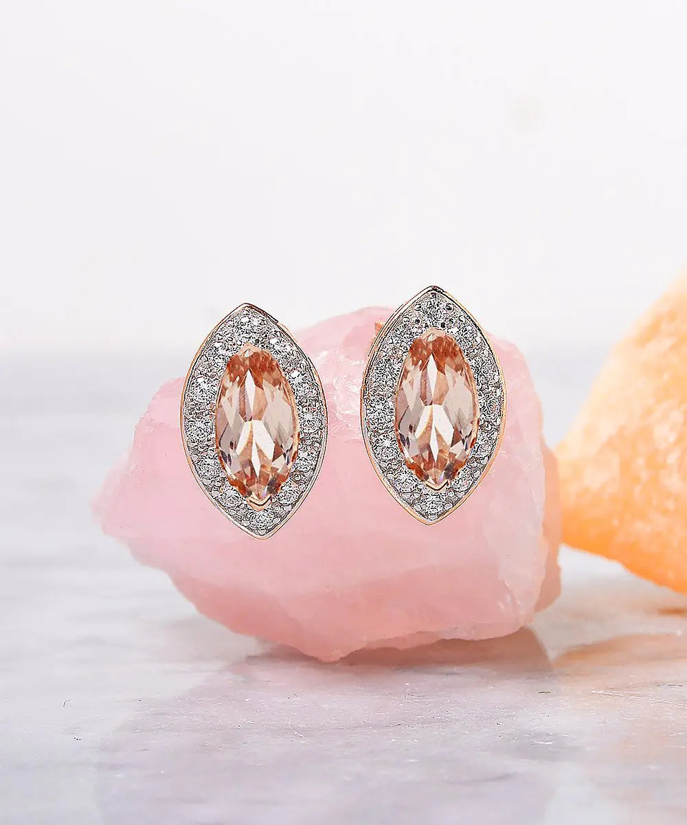 1.00 CT Morganite Marquise Cut Stud Earring in 18K Rose Gold Plated ITALY Design