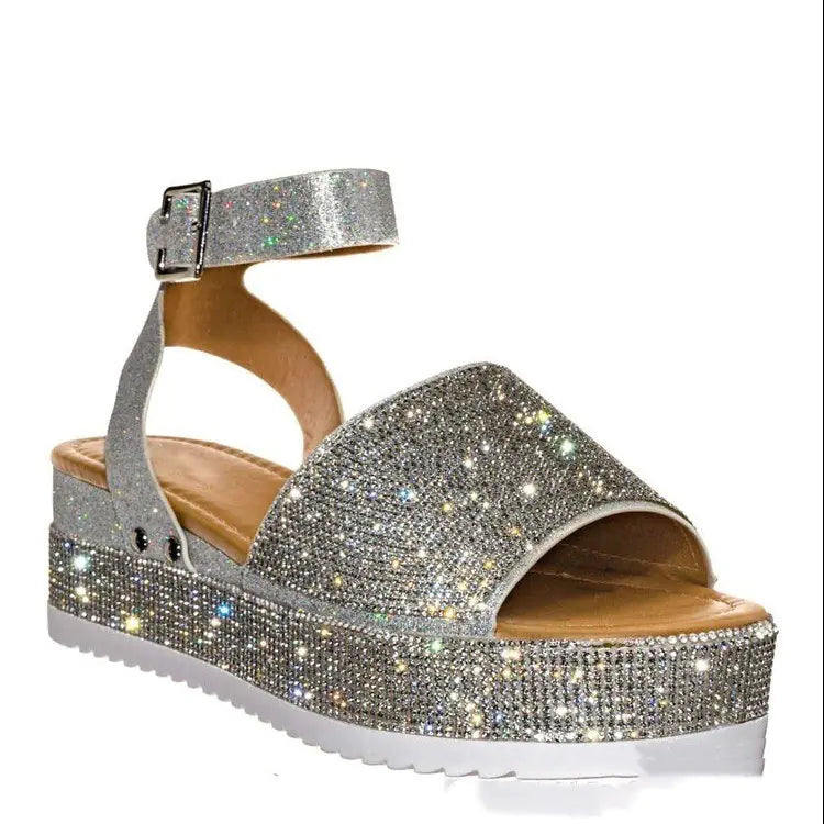 Rhinestone Platform Sandals for Women - Summer Fashion