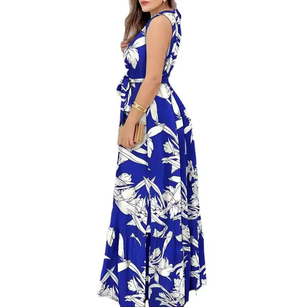 Summer Floral Ruffle Neck Dress for Women