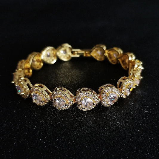 Gold heart tennis bracelet