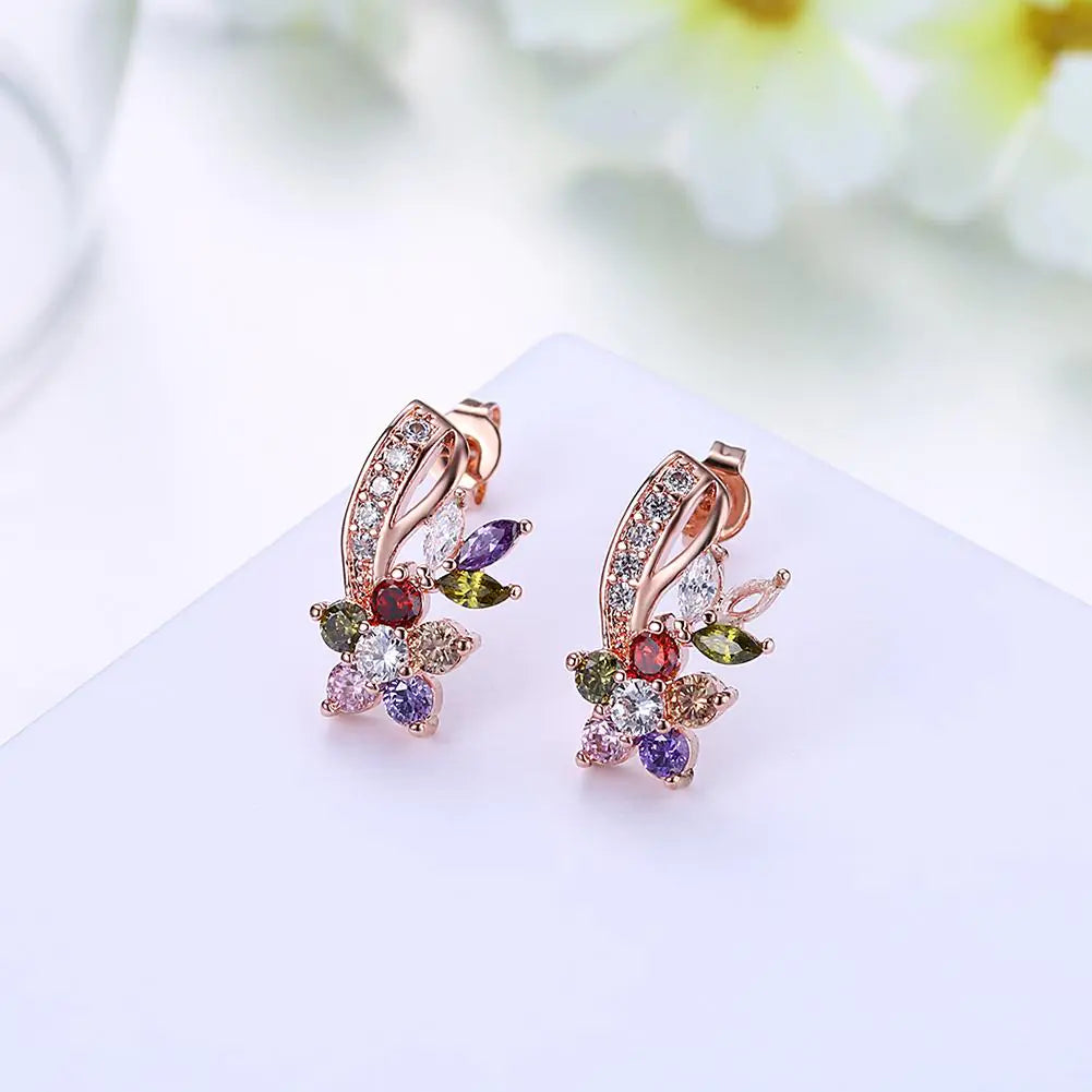 18K Rose Gold Plated Rainbow Earrings Made with  Elements