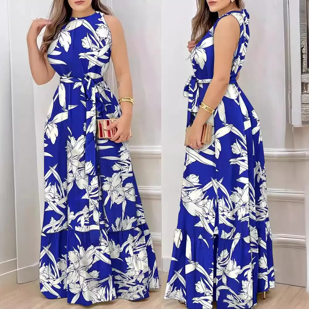 Summer Floral Ruffle Neck Dress for Women