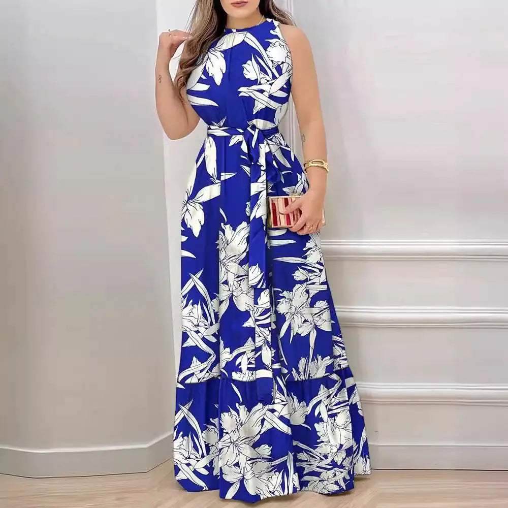 Summer Floral Ruffle Neck Dress for Women
