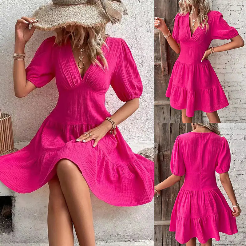 Summer Solid Color Slim Fitting Dress for Women