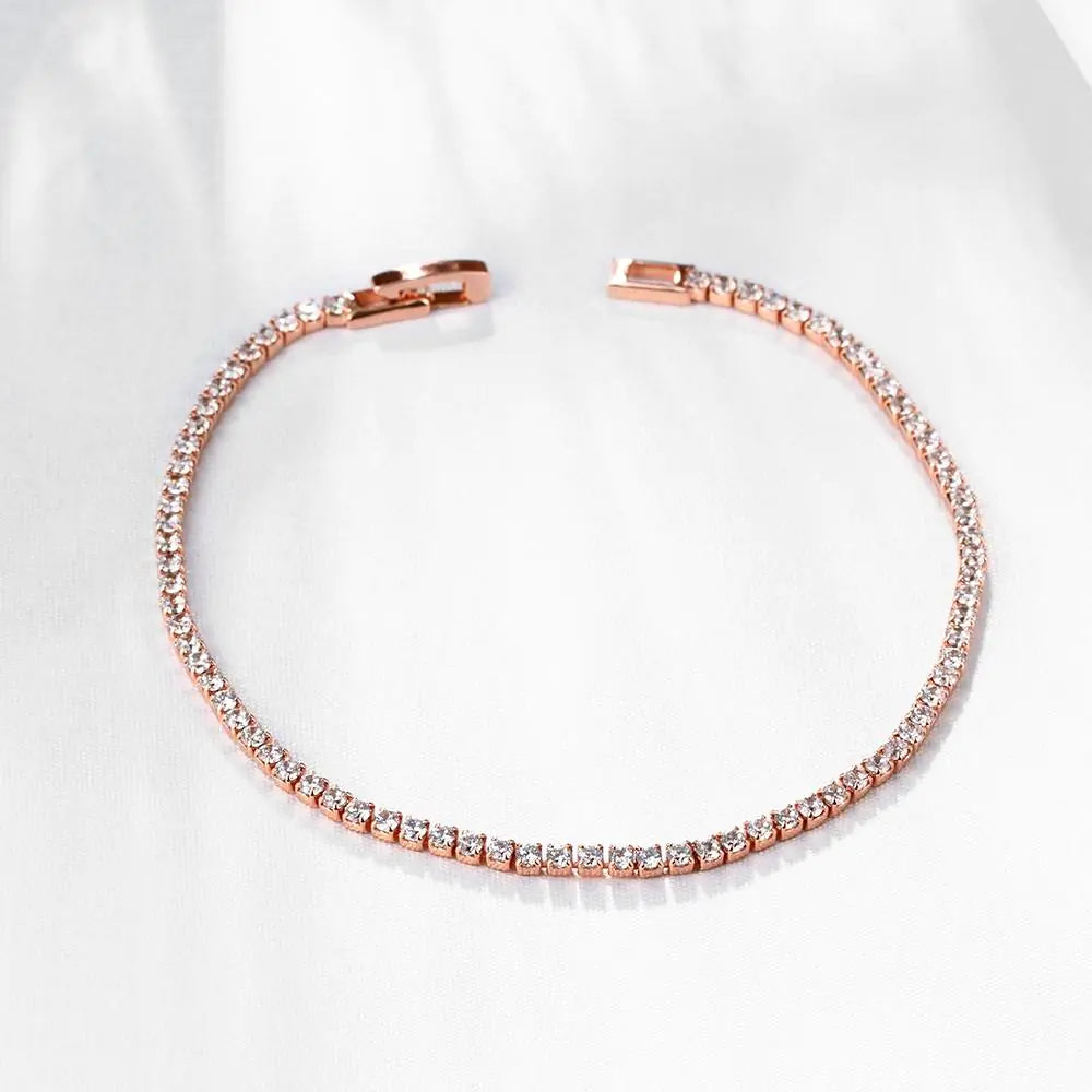 10Ct Tennis Bracelet + Halo Earring+ Necklace With Crystals - 5 Piece Set with Luxe Box - 18K Rose Gold ITALY Design