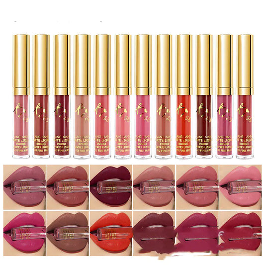 12 Color Long Lasting Matte Lip Gloss Set