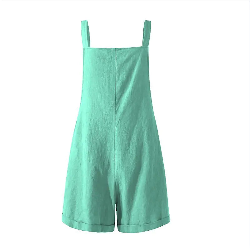 Summer Cotton-Linen Jumpsuit with Buttons for Women