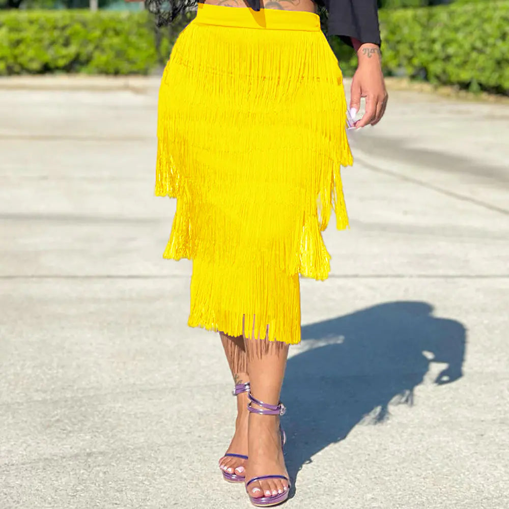 Elegant Mid-Length Fringe Skirt for Women (Summer)