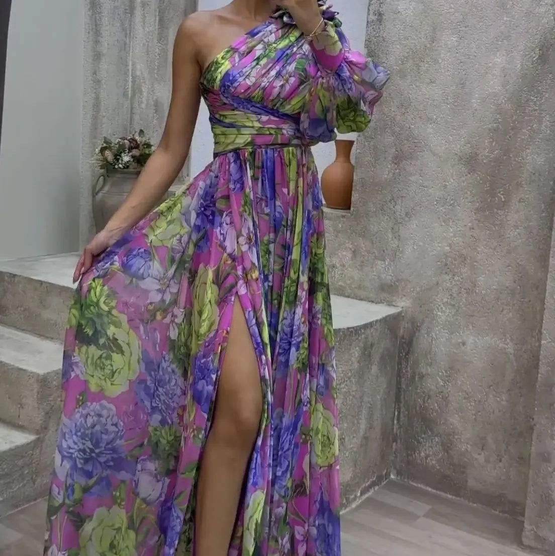 One-Shoulder Long-Sleeved Summer Dress for Women