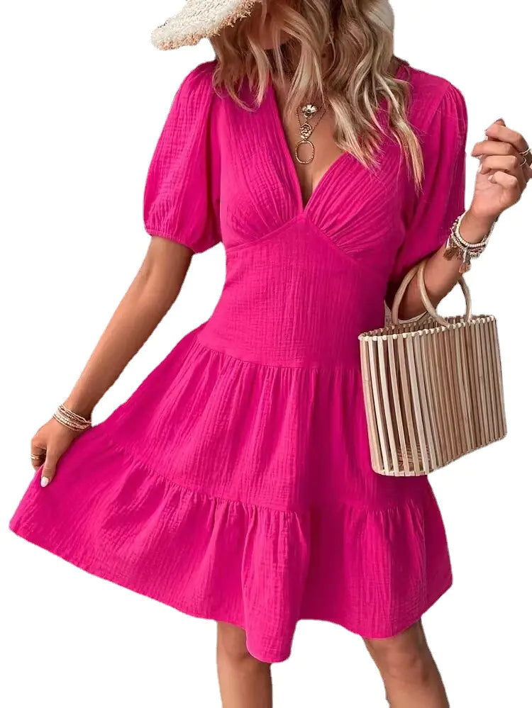 Summer Solid Color Slim Fitting Dress for Women