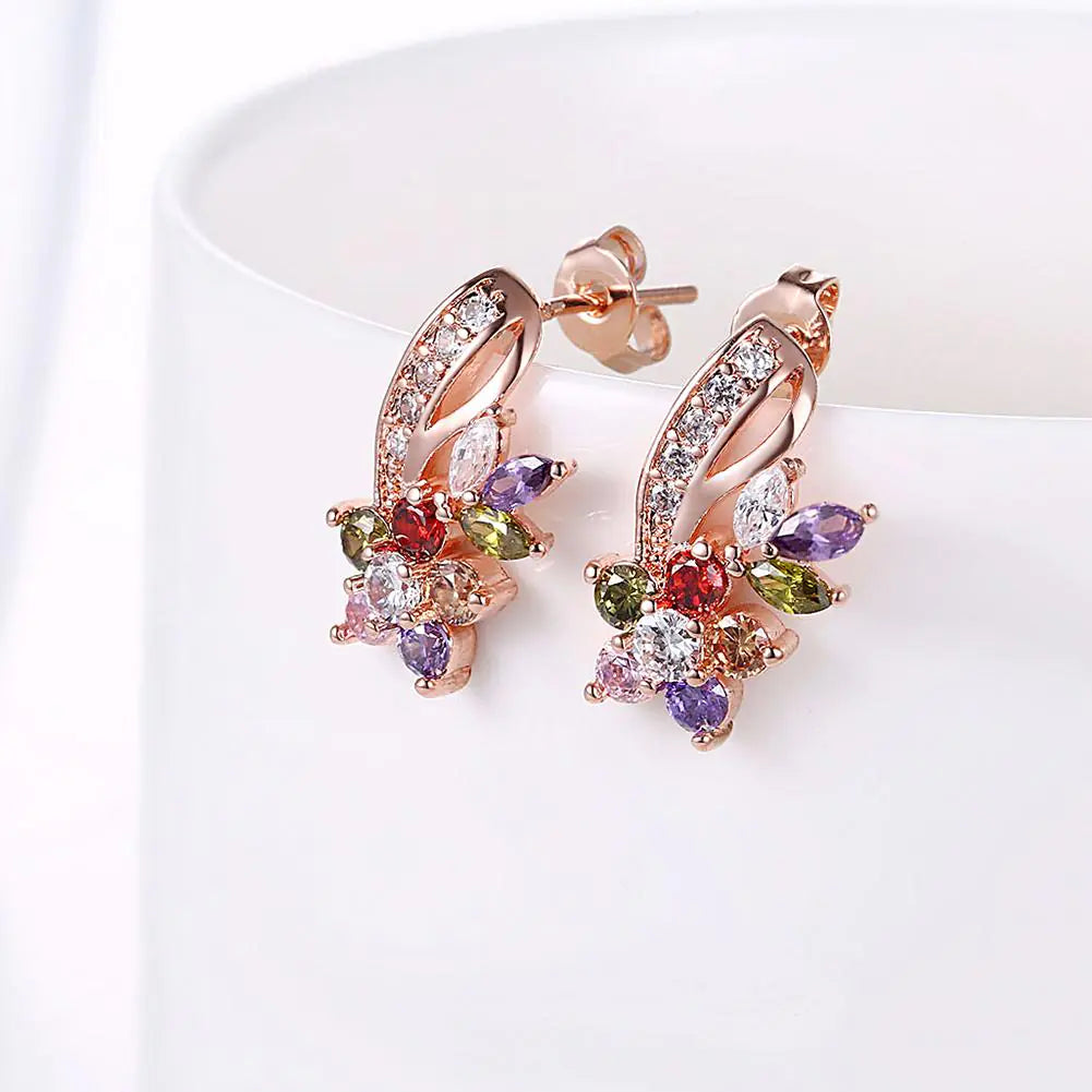 18K Rose Gold Plated Rainbow Earrings Made with  Elements