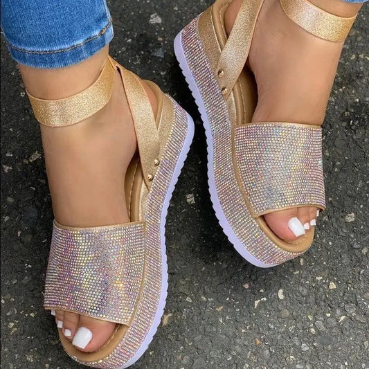 Rhinestone Platform Sandals for Women - Summer Fashion