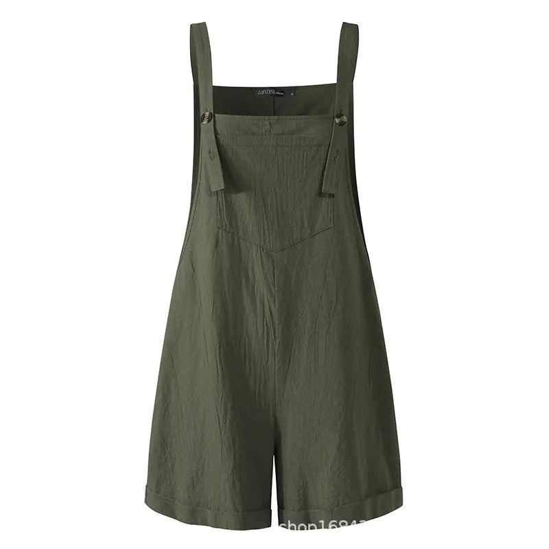 Summer Cotton-Linen Jumpsuit with Buttons for Women