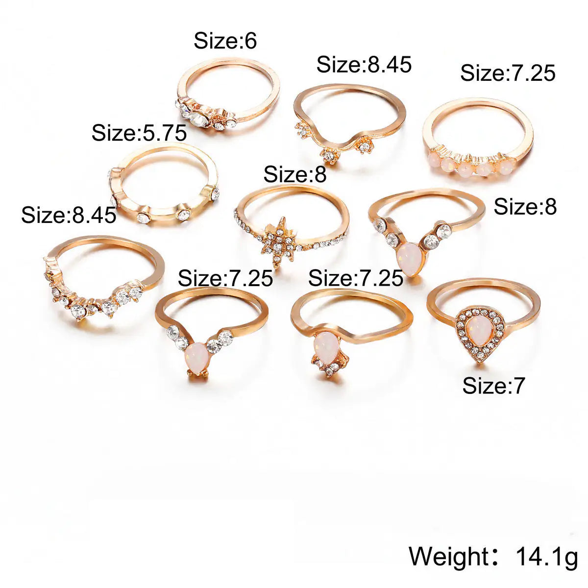 10 Piece Opal Created Ring Set With ® Crystals 18K Gold Plated Ring in 18K Gold Plated