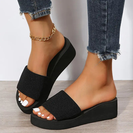 Knitted Wedge Slippers for Women - Summer Beach Sandals