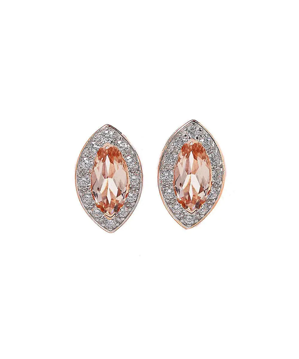 1.00 CT Morganite Marquise Cut Stud Earring in 18K Rose Gold Plated ITALY Design