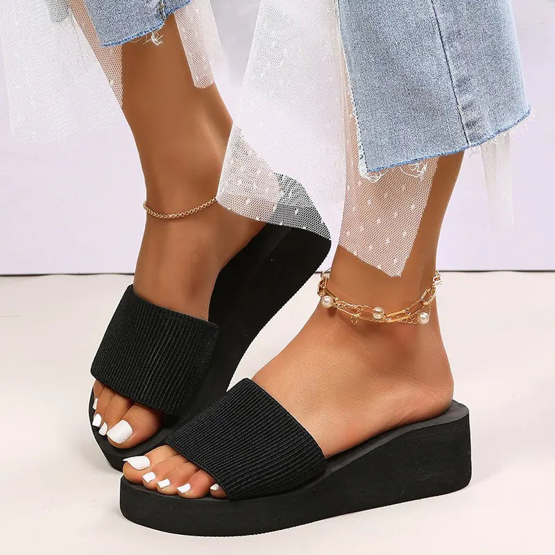 Knitted Wedge Slippers for Women - Summer Beach Sandals