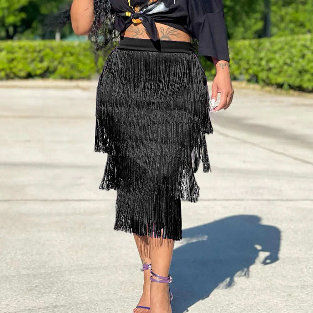 Elegant Mid-Length Fringe Skirt for Women (Summer)