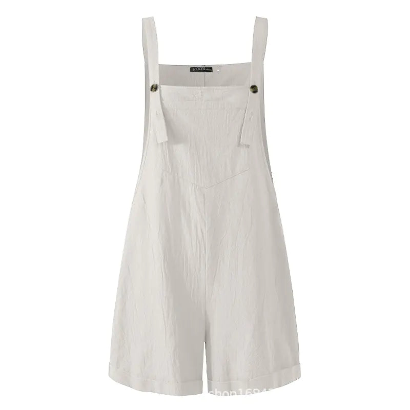 Summer Cotton-Linen Jumpsuit with Buttons for Women