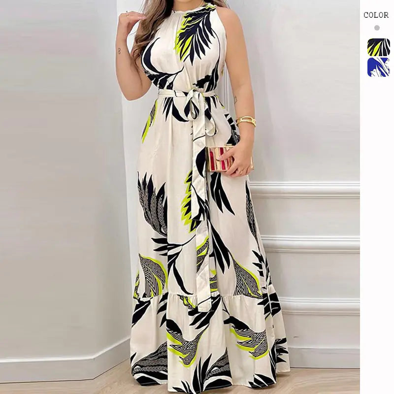 Summer Floral Ruffle Neck Dress for Women