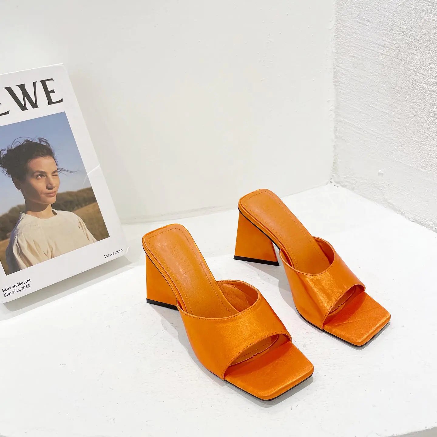 High-Heel Square Toe Women's Shoes with Silk Triangle Heel