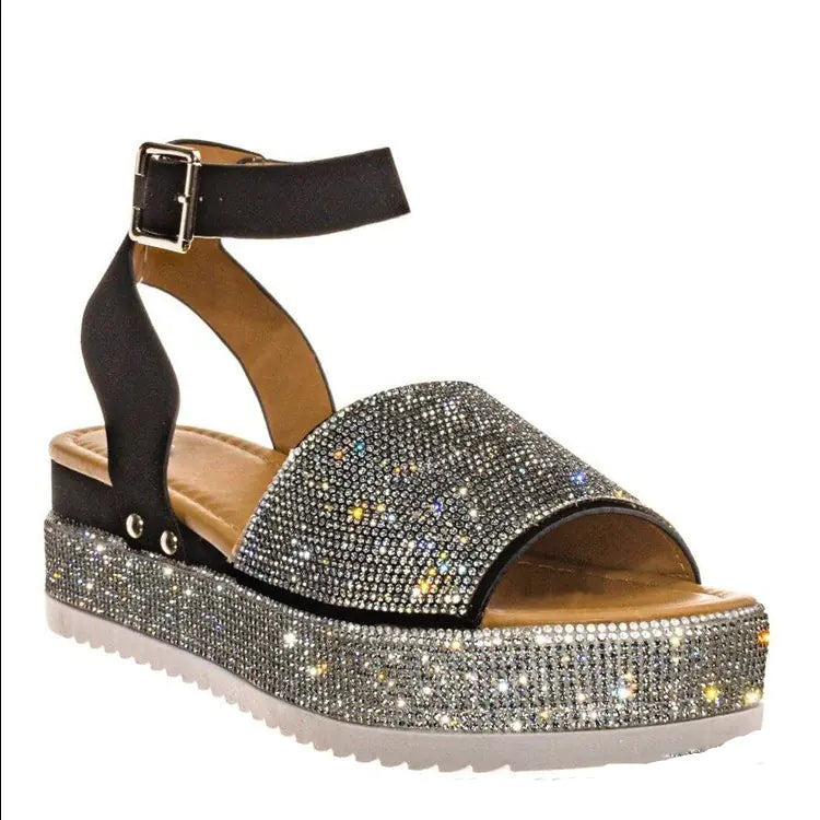 Rhinestone Platform Sandals for Women - Summer Fashion