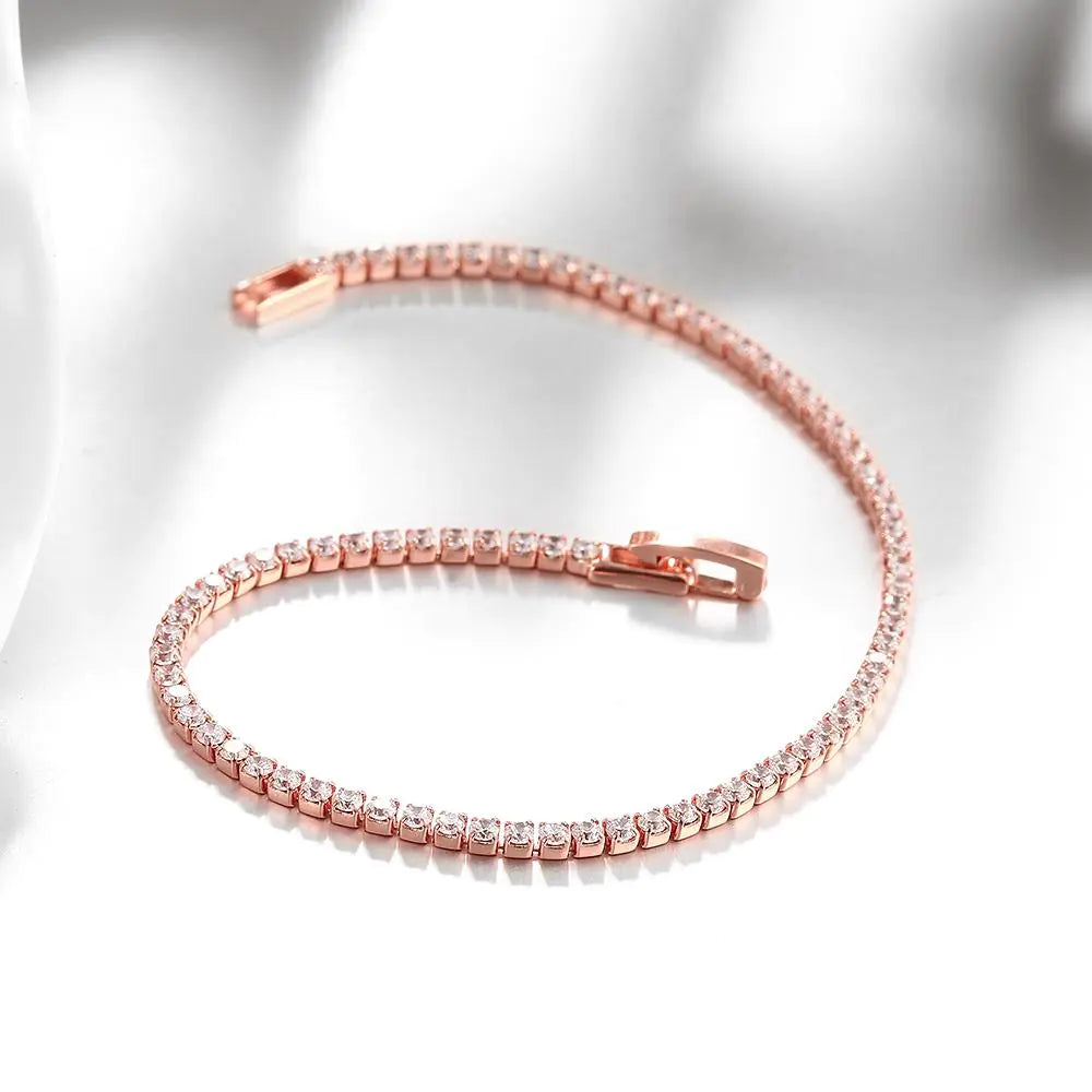 10Ct Tennis Bracelet + Halo Earring+ Necklace With Crystals - 5 Piece Set with Luxe Box - 18K Rose Gold ITALY Design